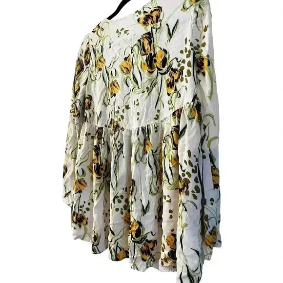 Free People Floral Bella Tunic Top Bell Sleeves Oversized Boho Size Small - Picture 4 of 6